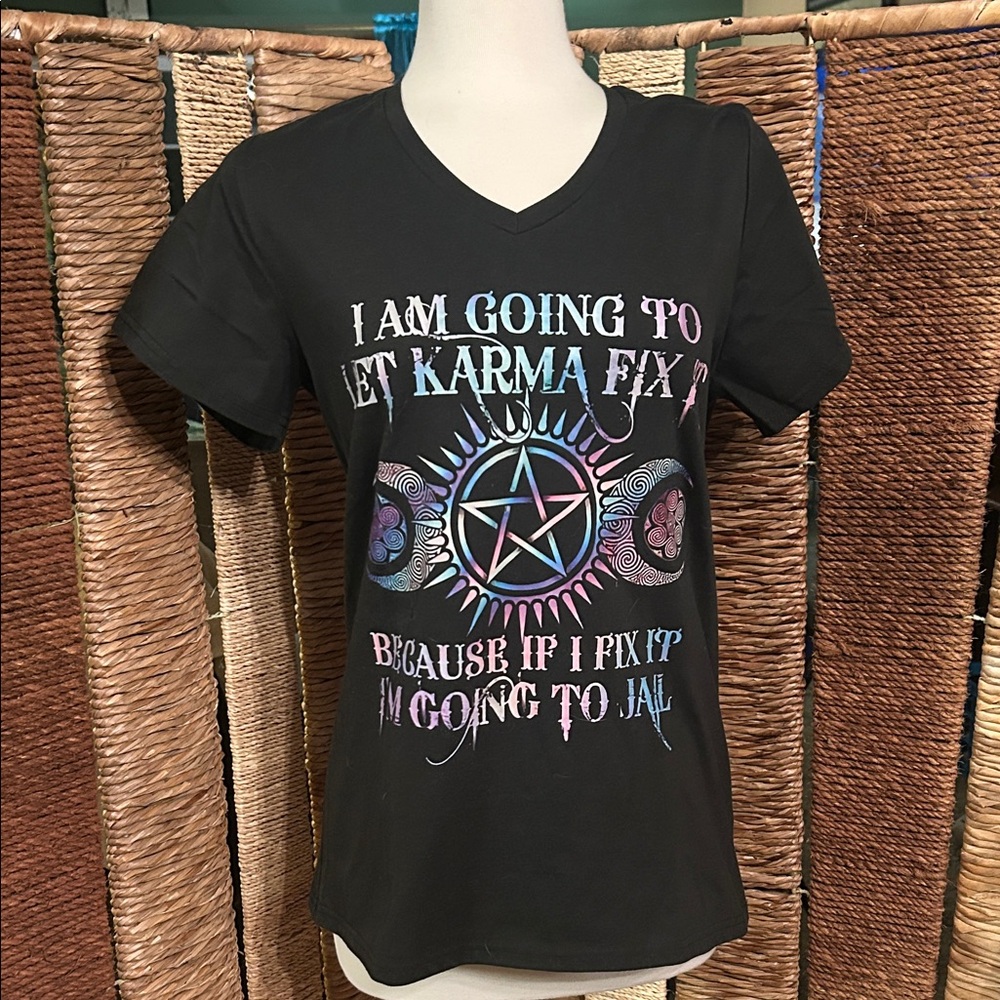 Women's Black Graphic V-Neck T-Shirt